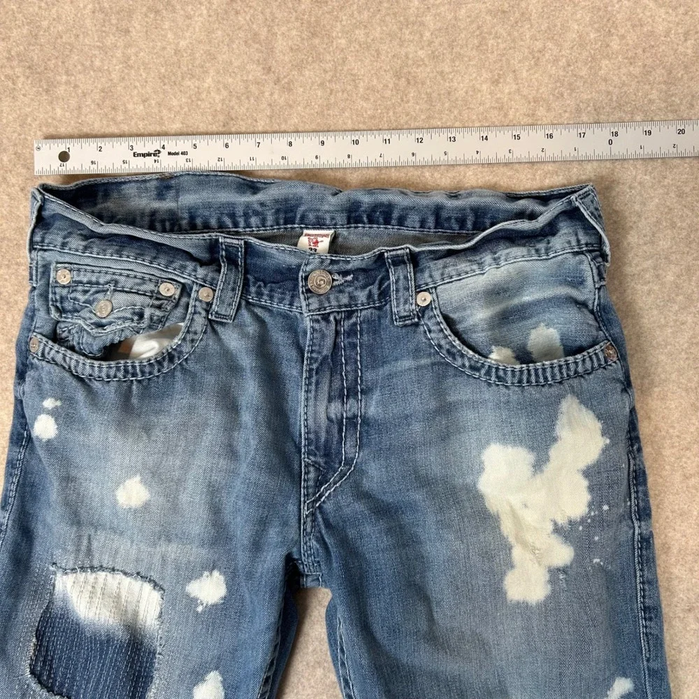 True Religion Jeans Mens 33 Blue Bleach‎ Splatter Patchwork Distressed Denim